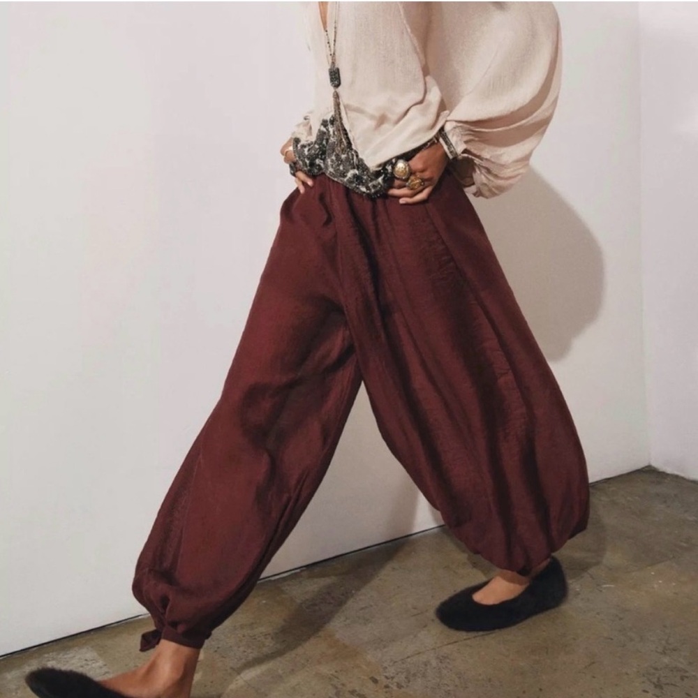 Zara Ballon Tie Pants - Brick